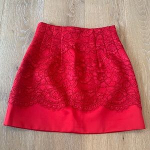 red satin and lace skirt